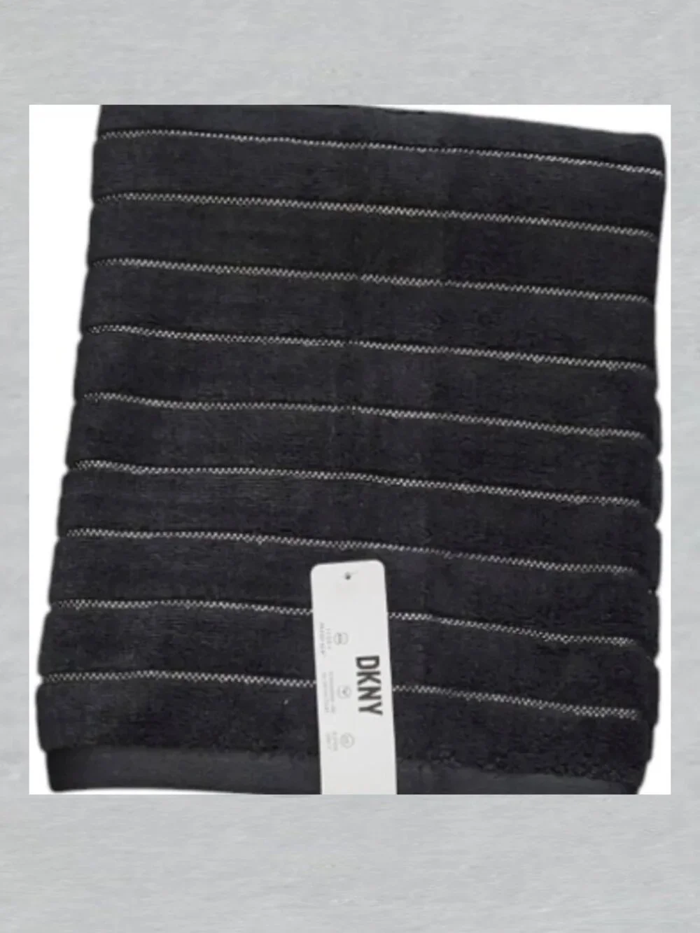 DKNY Black With Silver Stripes Bath Towel Measures 30 x 54 inches